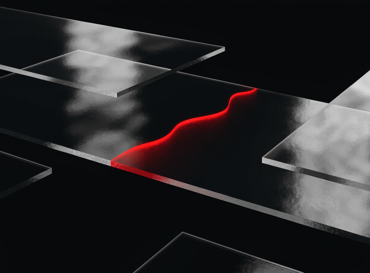 Layered translucent panels with a red light seam
