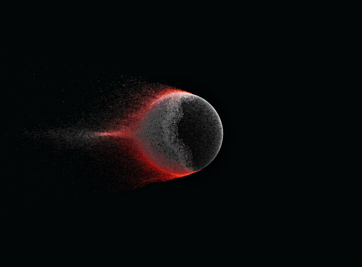 Particle sphere dissolving into red at one edge