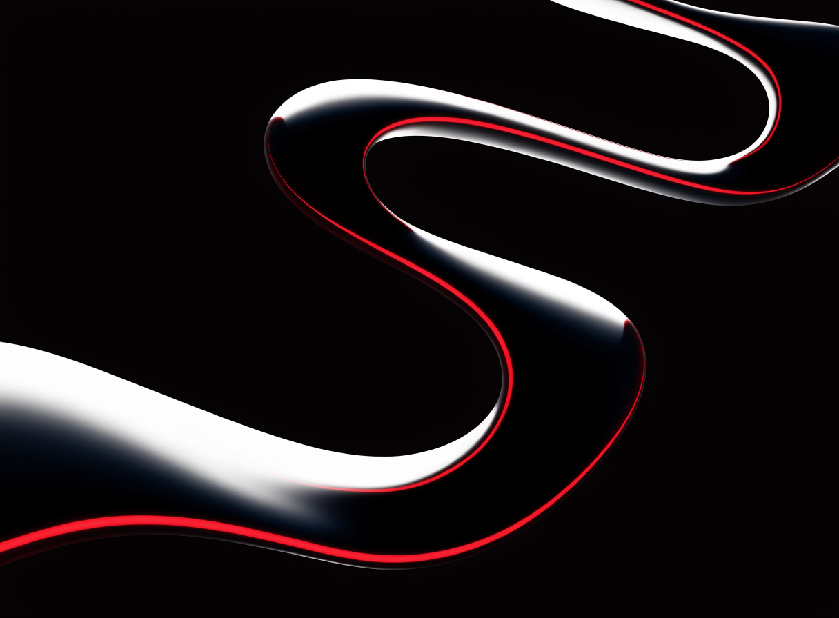 Flowing dark glass ribbons with a red edge glow